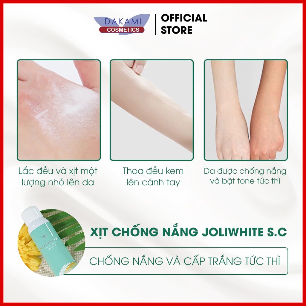 Xịt Chống Nắng Body JoliWhite Chính Hãng SPF 50+/ PA+++ DAKAMI COSMETIC 180ml