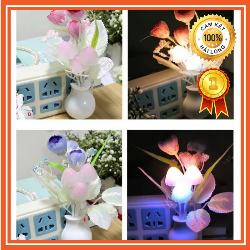 đèn ngủ cảm biến bình hoa, hình nấm phát sáng tự động, Đèn Ngủ Cảm Ứng Ánh Sáng Hình Bình Hoa