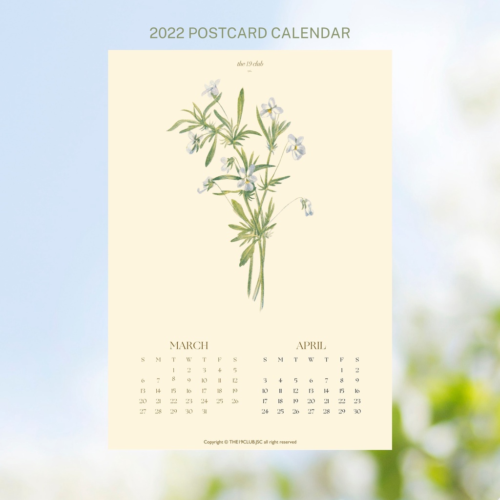 The19club - Bộ bưu thiếp lịch hoa 2022 kích thước A6 - Postcard Calendar