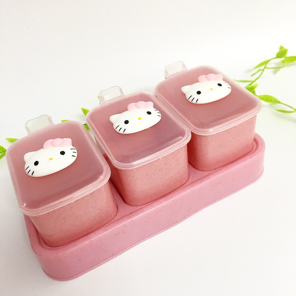 Hũ đựng gia vị lúa mạch kèm muỗng Hello Kitty