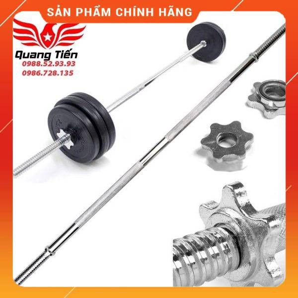 Đòn tạ 1,5m thép đặc mạ inox có ốc xoắn 2 đầu cao cấp