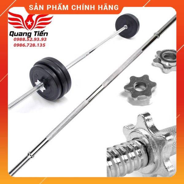 Đòn tạ 1,5m thép đặc mạ inox có ốc xoắn 2 đầu cao cấp ( nặng 4.5kg )