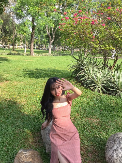 Đầm kẻ tay cánh tiên hai màu siêu yêu ẢNH TỰ CHỤP