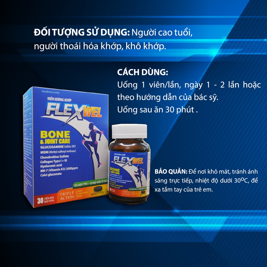 Viên Uống Hỗ Trợ Giảm Đau Nhức Xương Khớp Green Heart Pharma Flexwel Lọ 30 viên