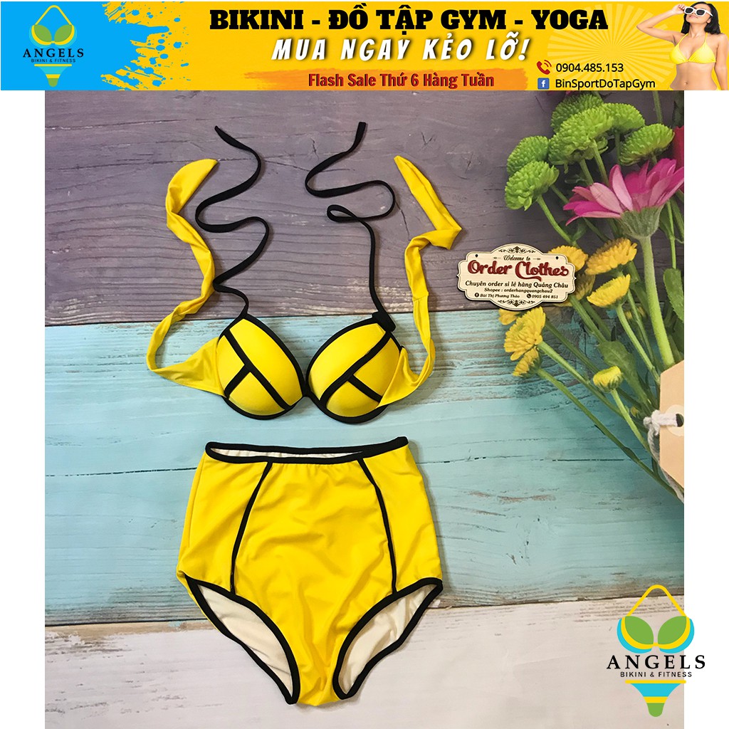Bikini,Bộ Đồ Bơi Hai Mảnh Vàng Viền Đen Sexy Mặc Đi Biển BHV017 | BigBuy360 - bigbuy360.vn