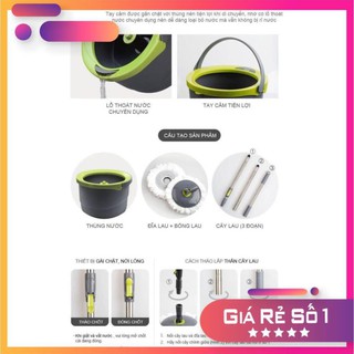 Bộ cây lau nhà xoay tay mini ettom lock&lock etm498 – tặng kèm 2 bông lau cao cấp xoay 360 độ