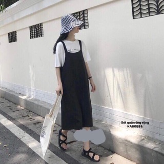 Quần yếm ống rộng kèm áo dây ngang sau