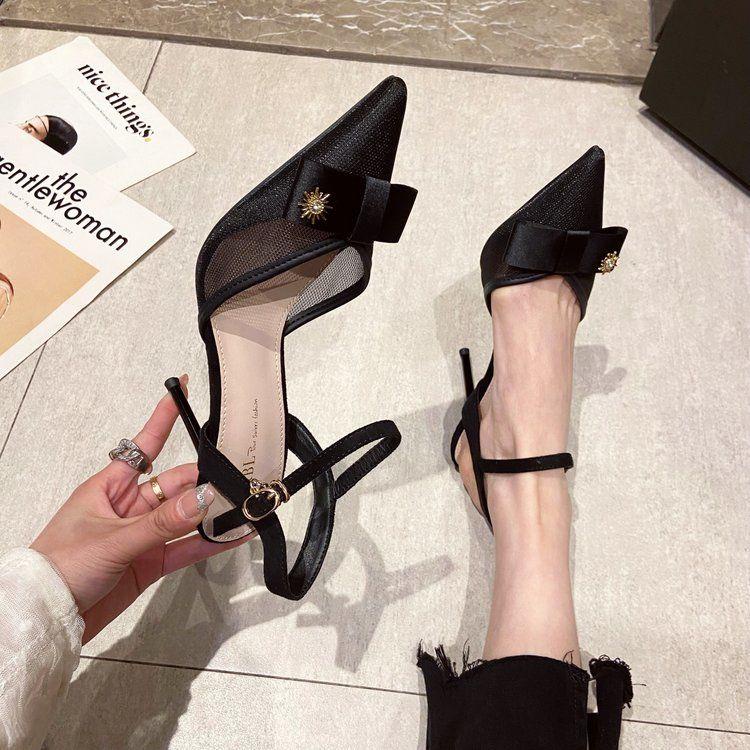 Giày Cao Gót Mũi Nhọn Đính Nơ Thời Trang Xuân Thu 2022 Cho Nữ