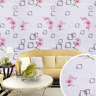 1 mét  Giấy dán tường Ô Vuông Hoa Ly khổ 45cm keo sẵn bóc dán