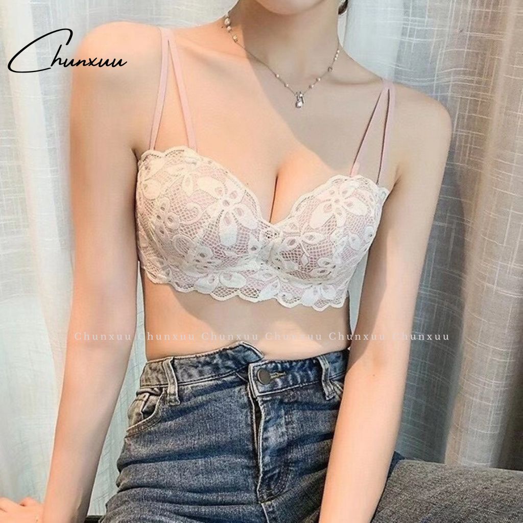 Áo ngực nữ phối ren mềm mại CHUNXUU, có lỗ thông hơi, đệm kép hình bàn tay nâng đẩy ngực- AV13