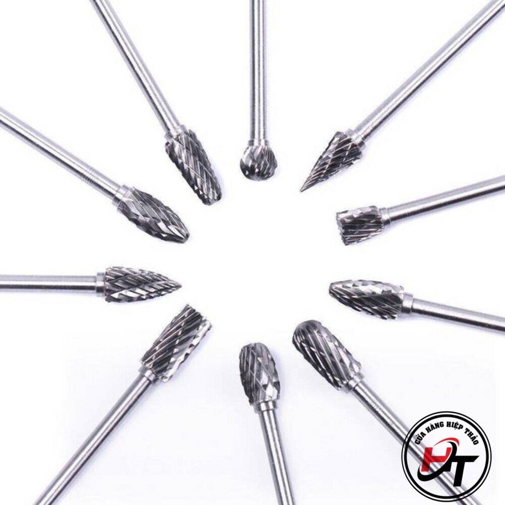Bộ 10 mũi mài hợp kim mini điêu khắc gỗ lũa kim loại sắt nhựa chuôi 3mm BMMHK-3MM