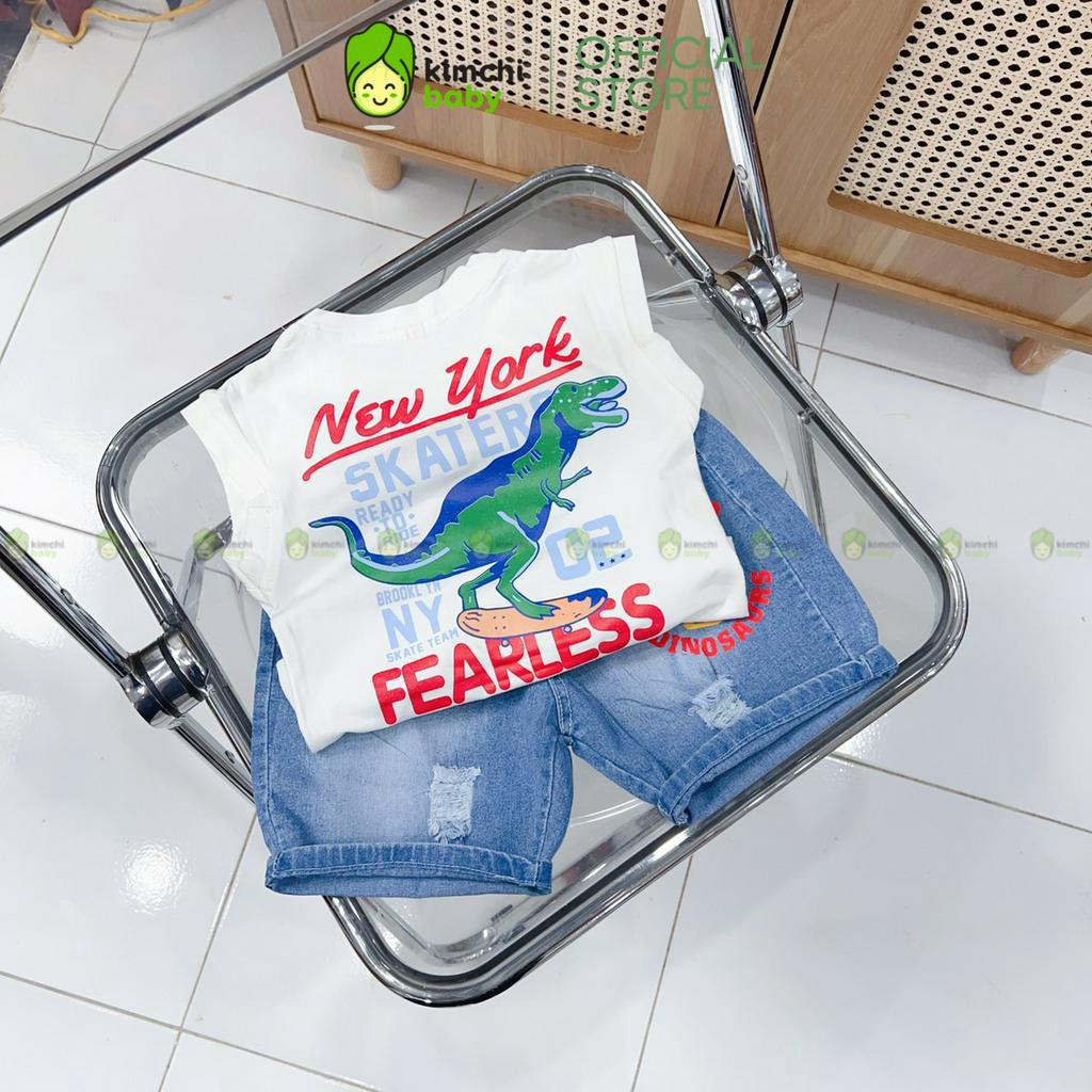 Đồ Bộ Cho Bé Trai, Bé Gái Áo Cotton Quần Jeans Họa Tiết Khủng Long Dễ Thương, Bộ Quần Áo Cho Bé Mặc Nhà CK341