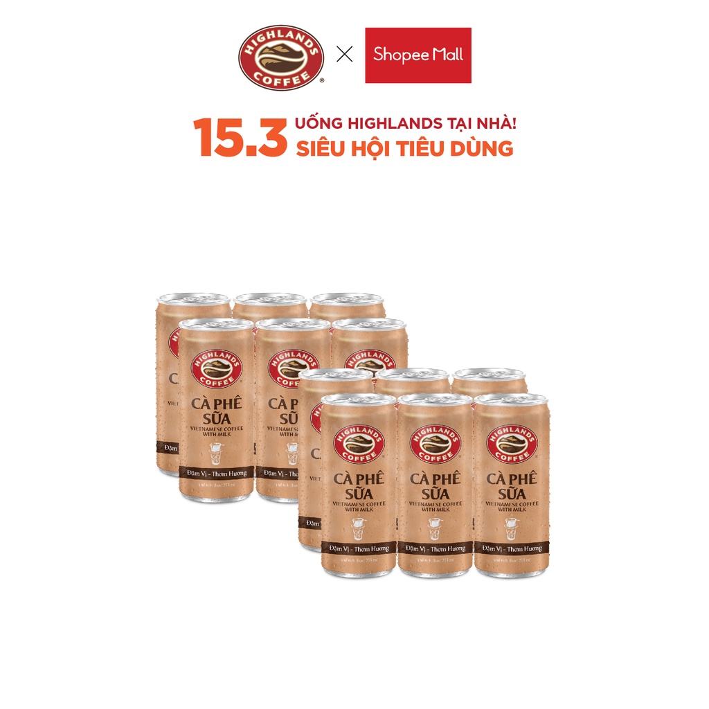 Combo 2 lốc Cà Phê Sữa Đá Highlands Coffee 235ml/lon (6 lon/lốc)