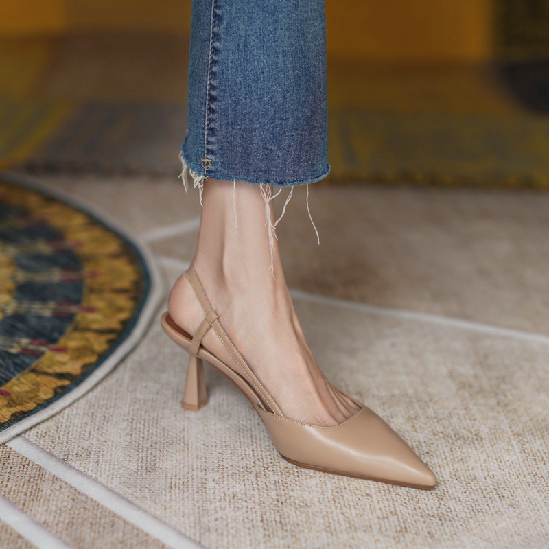 Giày sandals cao gót mũi nhọn phong cách Pháp nữ tính thanh lịch