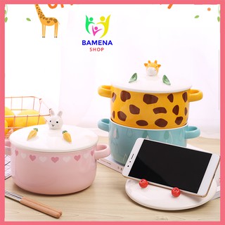 Bát Ăn Dặm Gốm Sứ 800ml có nắp đậy đa chức năng kiêm giá đỡ điện thoại