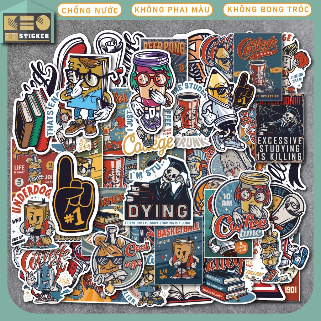 Set 50 Sticker chống nước giá rẻ - Hình Dán Sticker Chất Liệu Decal Cắt Sẵn Dán Mũ Bảo Hiểm, Điện Thoại, Laptop, Vali