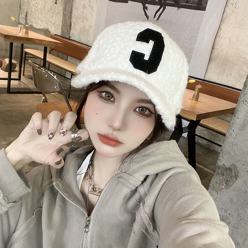 ❤Mũ lưỡi trai phối lông cừu dày dặn giữ ấm thời trang thu đông Hàn Quốc cho nữ