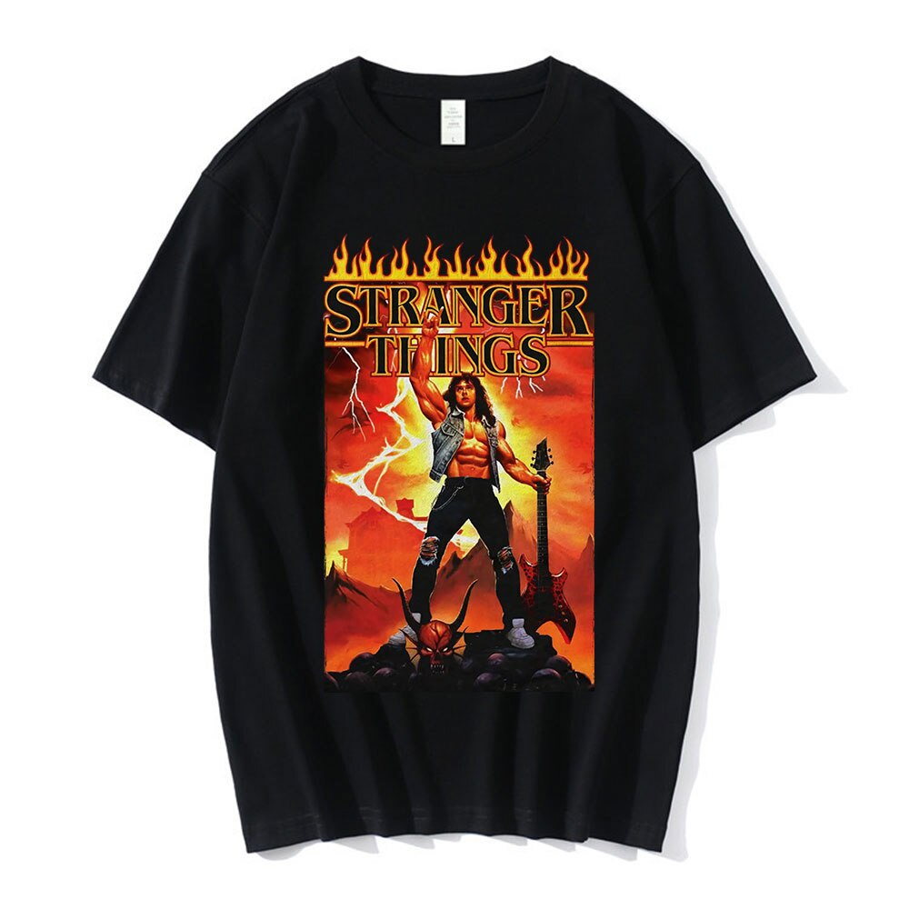 Stranger Things 4 Eddie Munson Đồ Họa Áo nam Mùa Hè Áo Thun Bông Tai Kẹp Cotton