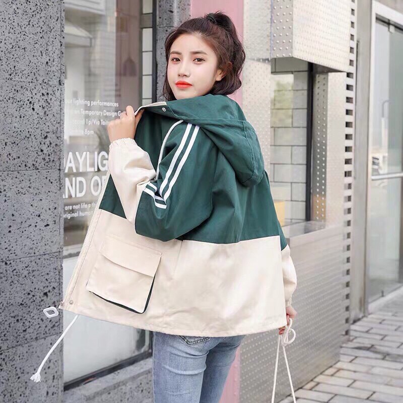 Áo khoác cặp dù 2 lớp phối màu đen trắng siêu xinh, chất lượng cao TN19, Mua Ngay