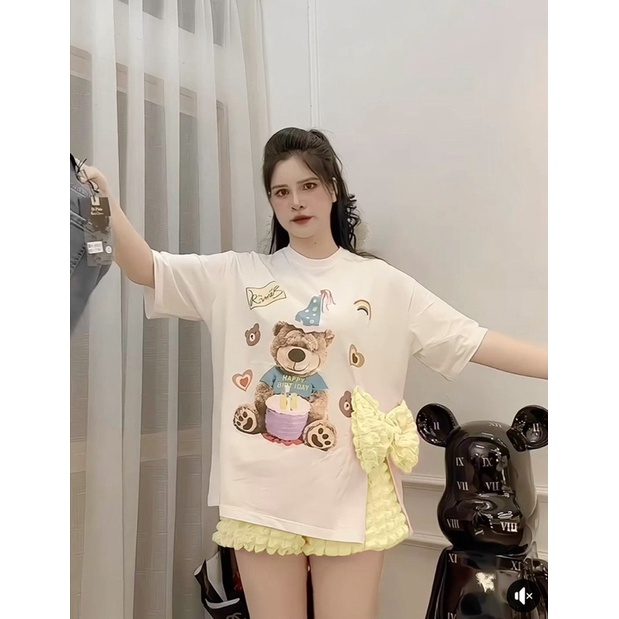 [ 𝐅𝐑𝐄𝐄 𝐒𝐇𝐈𝐏 ]  SÉT ÁO PHÔNG GẤU NƠ EO MIX SOOC PHỒNG SIÊU PHẨM