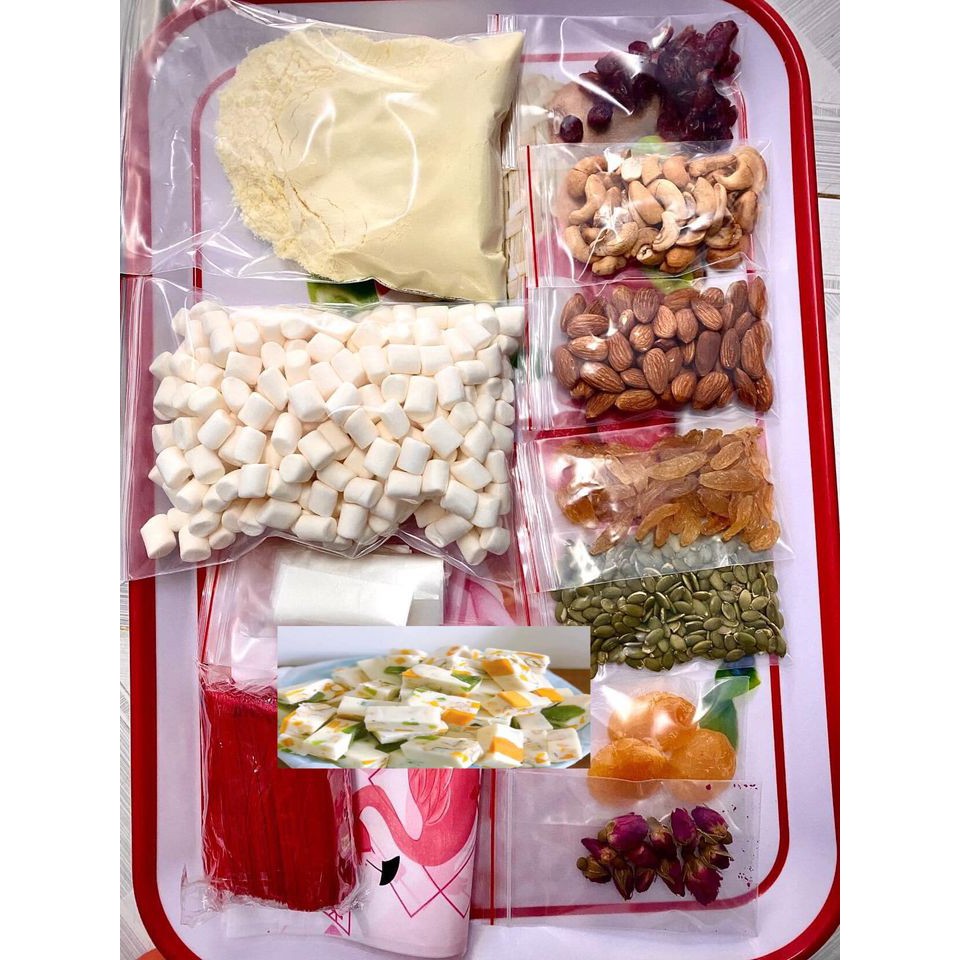 Set nguyên liệu làm kẹo nougat  + tặng kèm giấy gạo, giấy gói kẹo