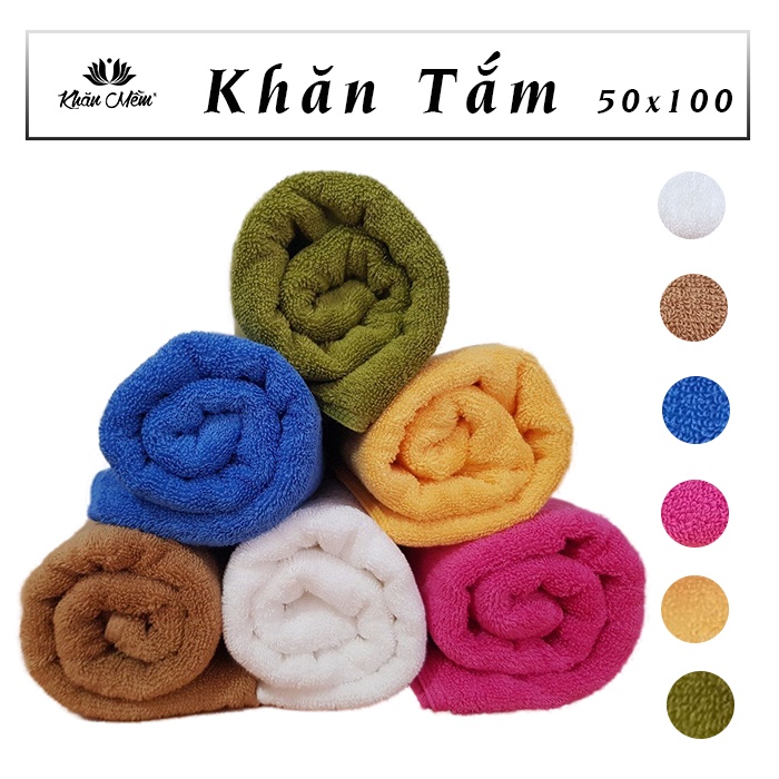 Khăn Tắm Cao Cấp 50x100cm Khăn Mềm 100% Cotton, Dày Dặn Mềm Mịn, Không Ra Màu, Không Sổ Lông, Thấm Hút Nước Tốt