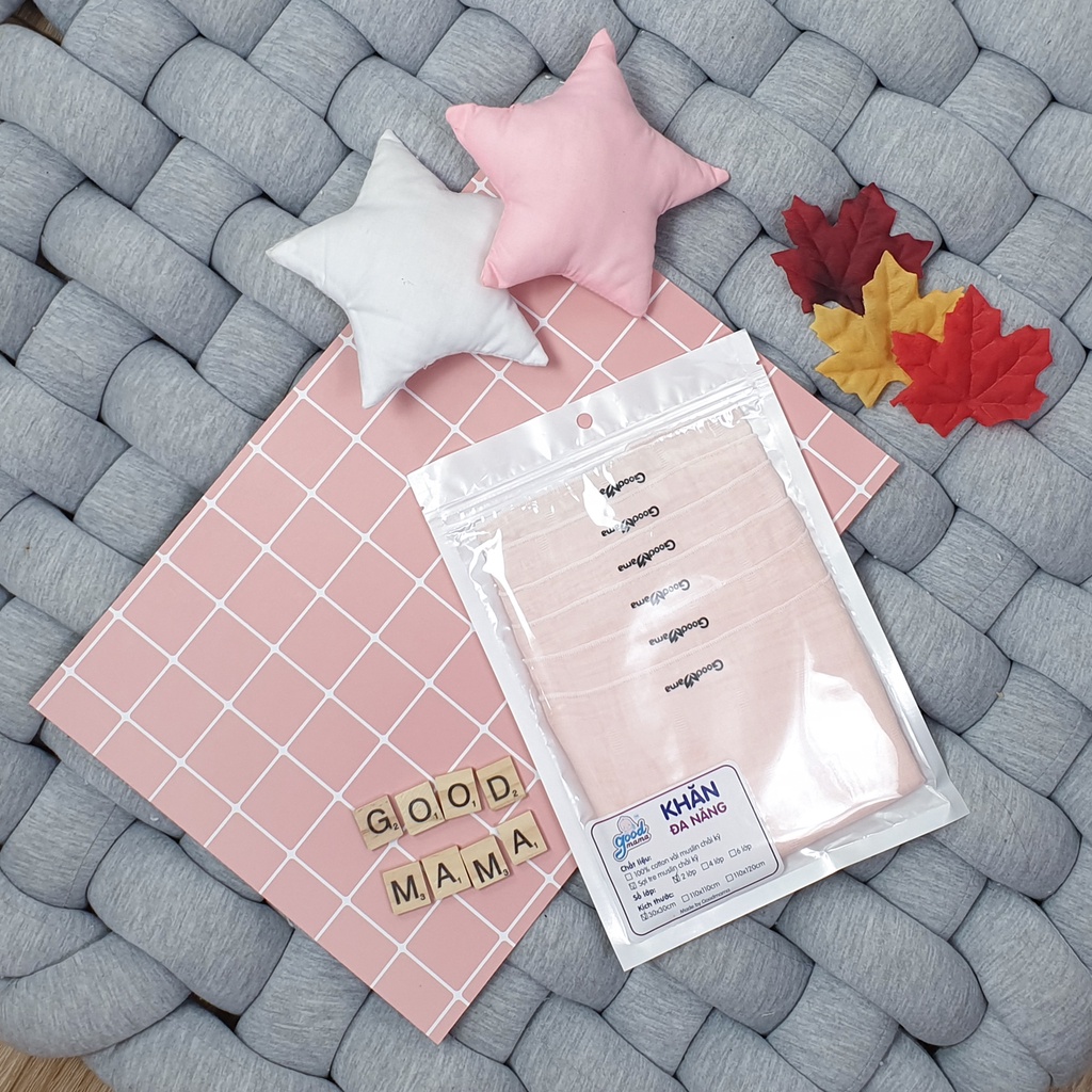 Khăn xô sữa cho bé sơ sinh - SET 6 khăn sợi tre Goodmama 2 lớp kích thước 30*30cm