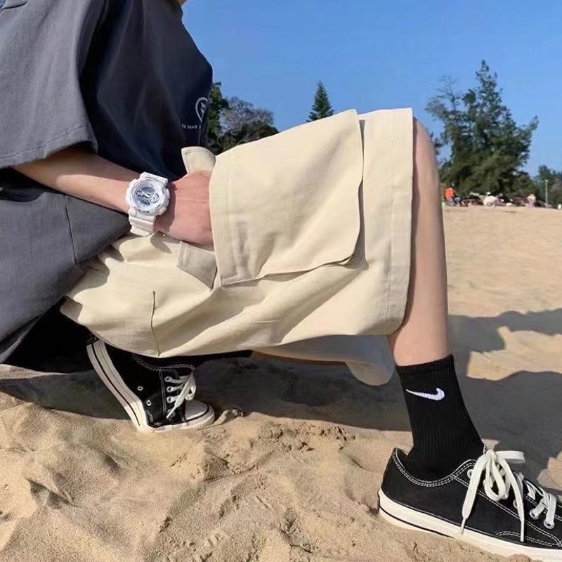 Quần Short Dáng Rộng Phối Túi Lớn Phong Cách Hip Hop Hàn Quốc Thời Trang Mùa Hè Cho Nam Size M-3XL