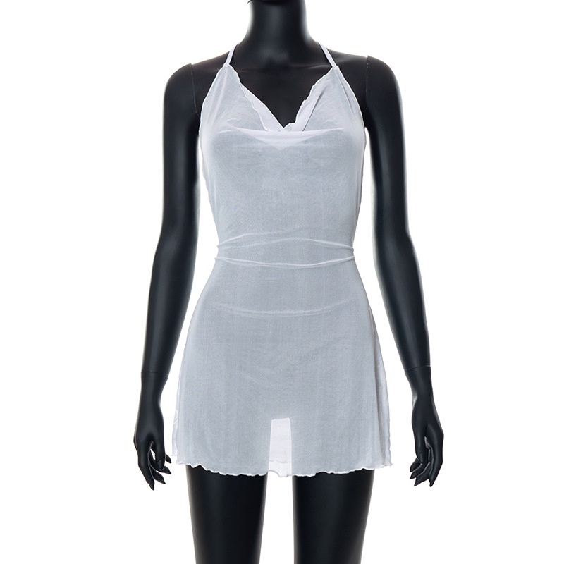 DUNEA Đầm hai dây lai bèo xuyên thấu hở lưng thời trang gợi cảm dành cho nữ