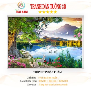 Tranh dán tường 3D phong cảnh sông núi - vải lụa kim tuyến