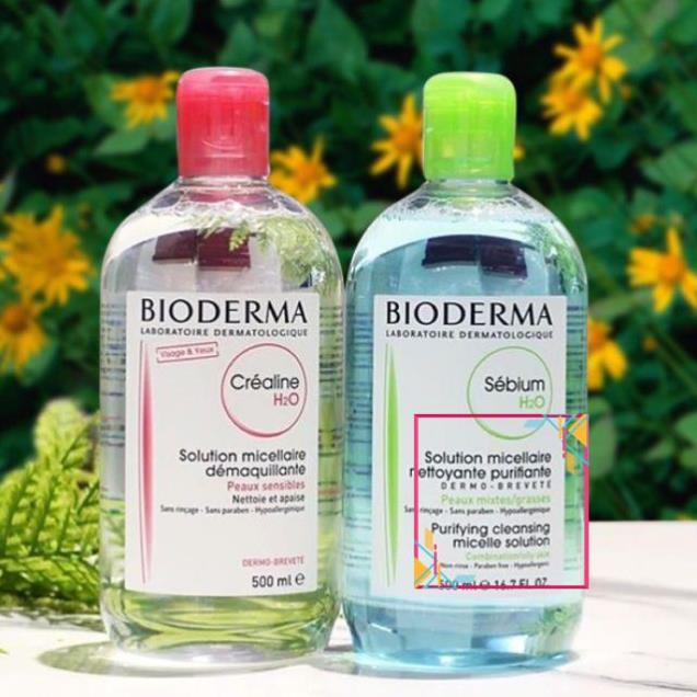 Nước Tẩy Trang Bioderma Crealine màu hồng cho da nhạy cảm, Bioderma Sebium cho da dầu mụn 500ml