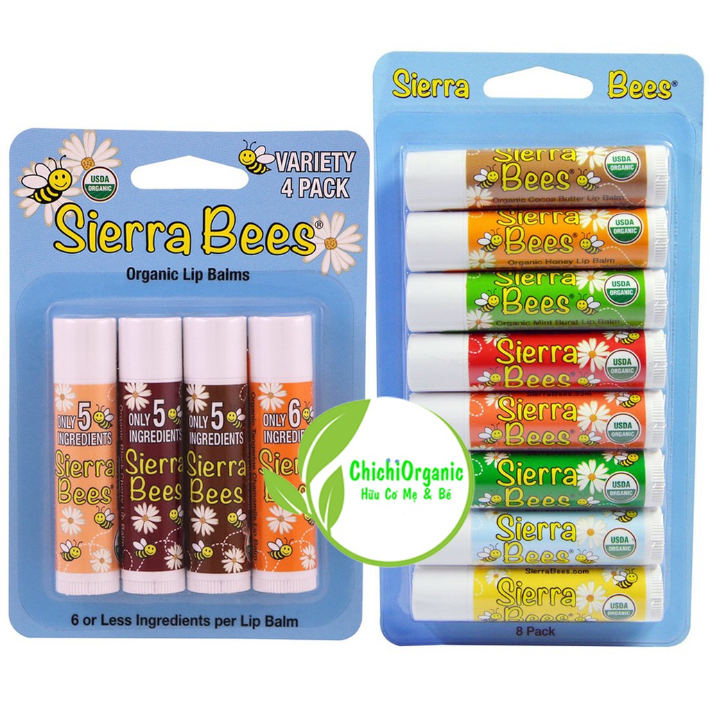 Son Dưỡng Môi Hữu Cơ Không Màu Sierra Bees Vỉ 4 Thỏi, VỈ 8 THỎI