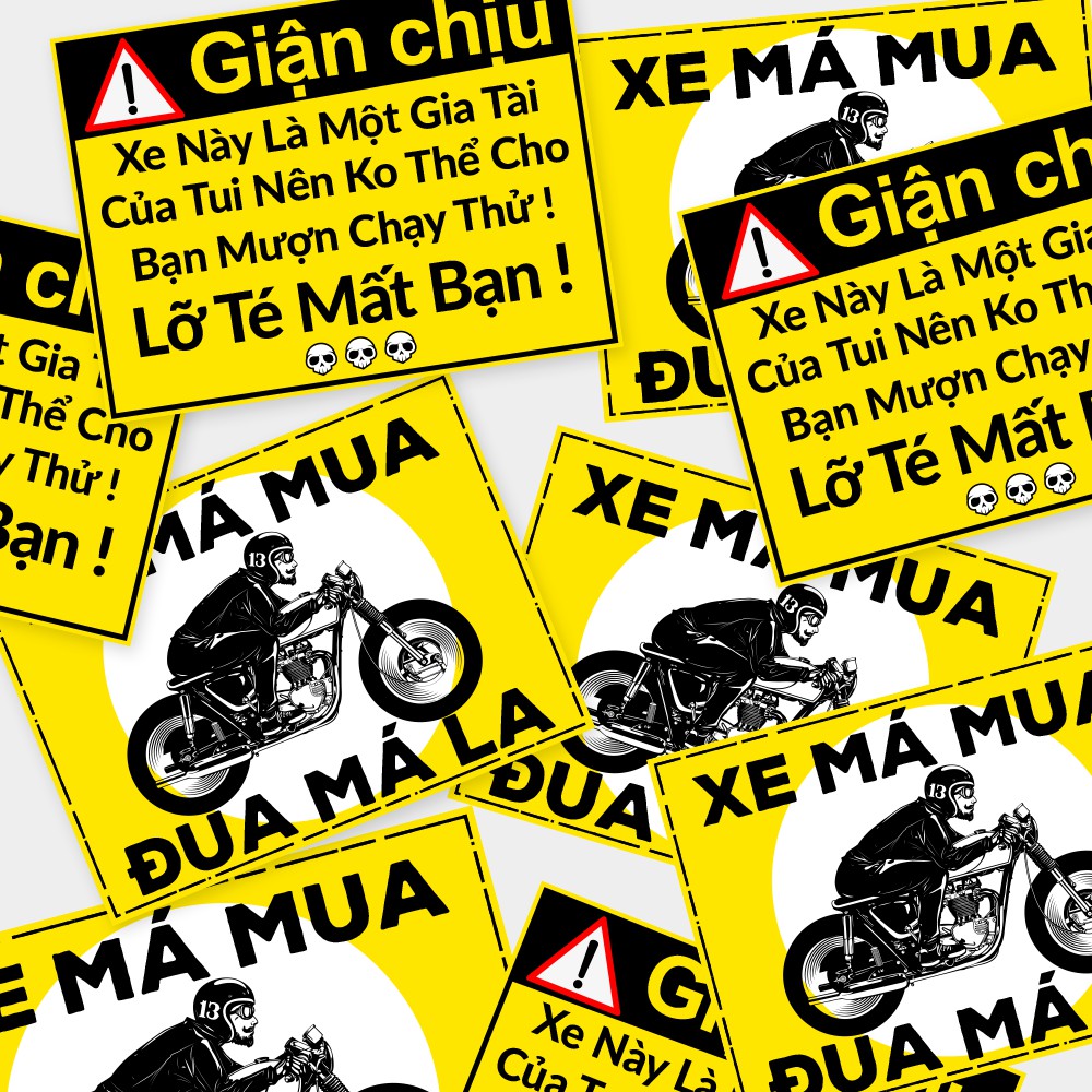 Bộ 2 Tem Cảnh Báo Hài Hước Dán Xe Máy - Kích Thước 6 x 4.5cm