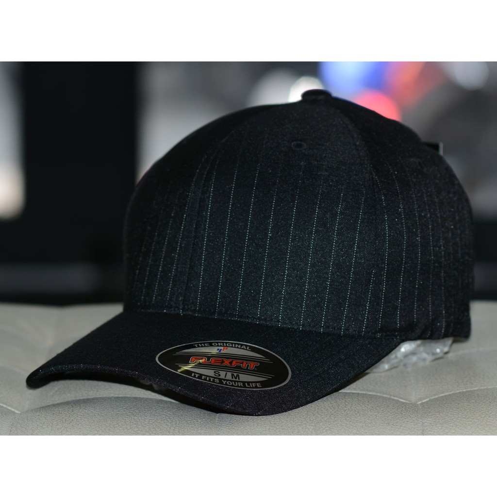 Nón mũ bít đuôi bóng chày Flexfit Pinstripe Cap nón lưỡi trai thời trang nón kết đen ( Hình thật )