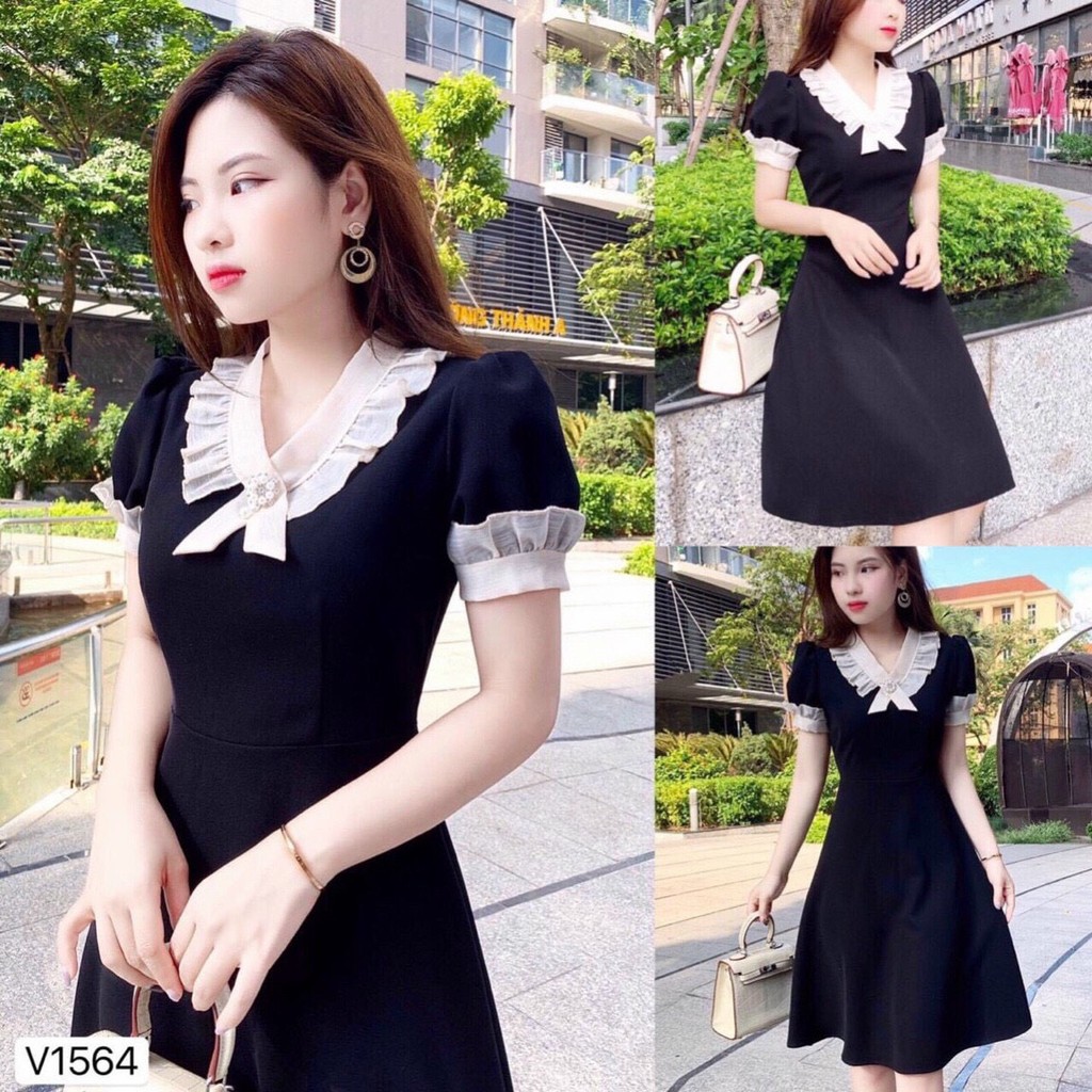 ĐẦM NỮ PHỐI CỔ VÀ TAY ÁO VOAN KÈM PHỤ KIỆN THỜI TRANG THIẾT KẾ VESTA PV065