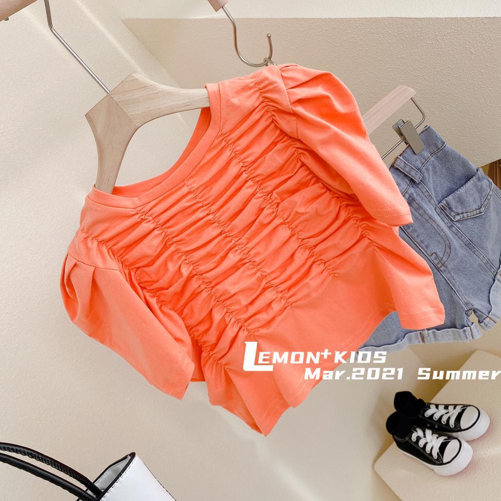 Áo Thun Cotton Tay Ngắn Phồng Xếp Ly Thoải Mái Phong Cách Âu Mỹ Thời Trang Mùa Hè Cho Bé Gái