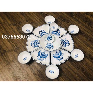 Set đĩa kiểu vẽ hoa sen thủ công làm mâm cơm sứ sương Bát Tràng
