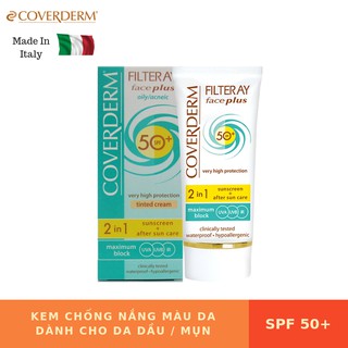 Kem chống nắng màu da dành cho da dầu da mụn Coverderm Filteray Face Plus SPF 50+ Oily Acneic Tinted 50ml