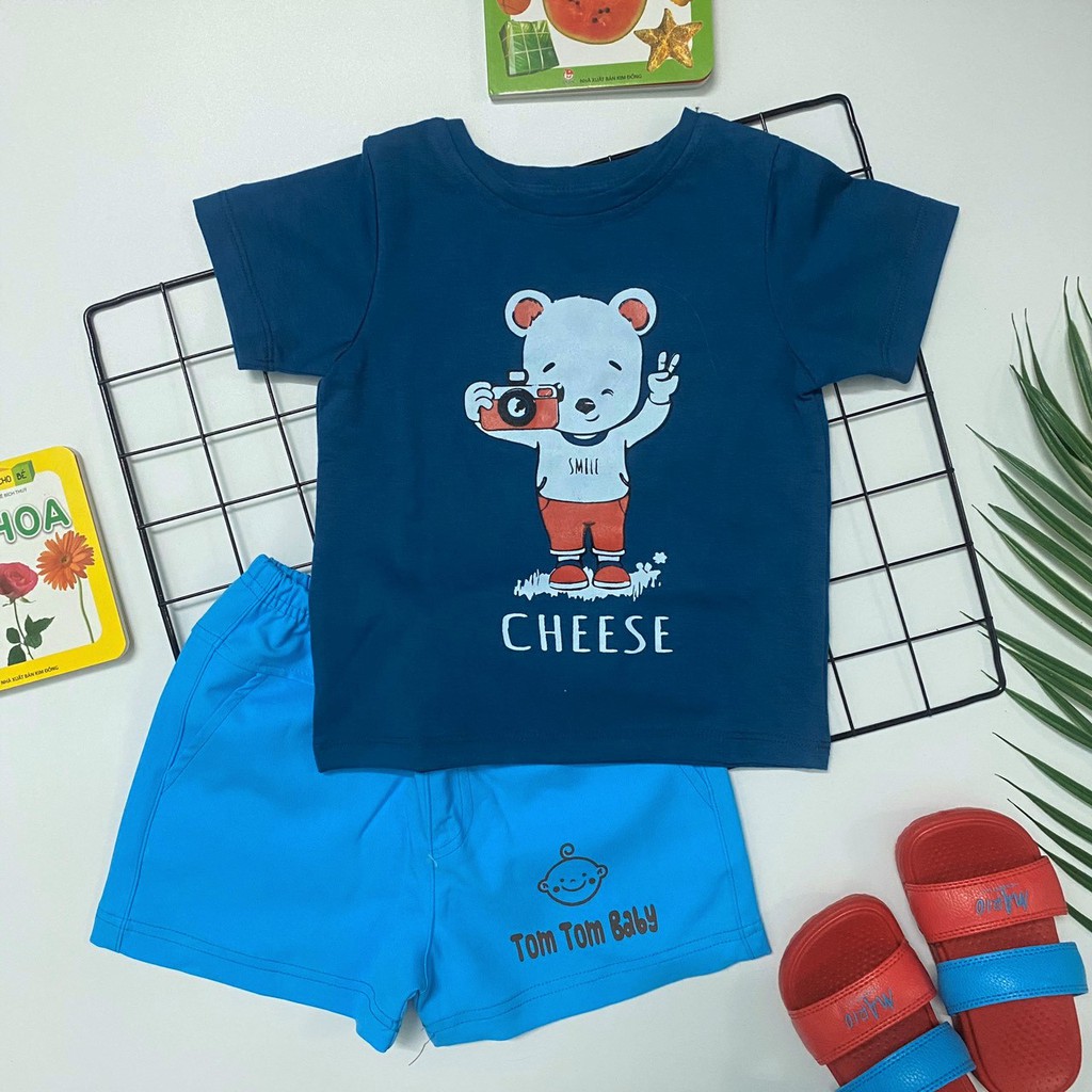 Quần áo bé trai Thun cộc tay 100% cotton 4 chiều (loại 1), quần Kaki loại 1 TOMTOM BABY- Áo Xanh đen, quần xanh ngọc