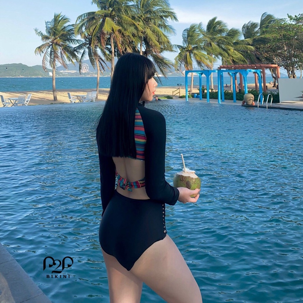 P2P BIKINI - Đồ bơi tay dài cổ tròn, quần lưng cao đan hông - BTK370HT_LC