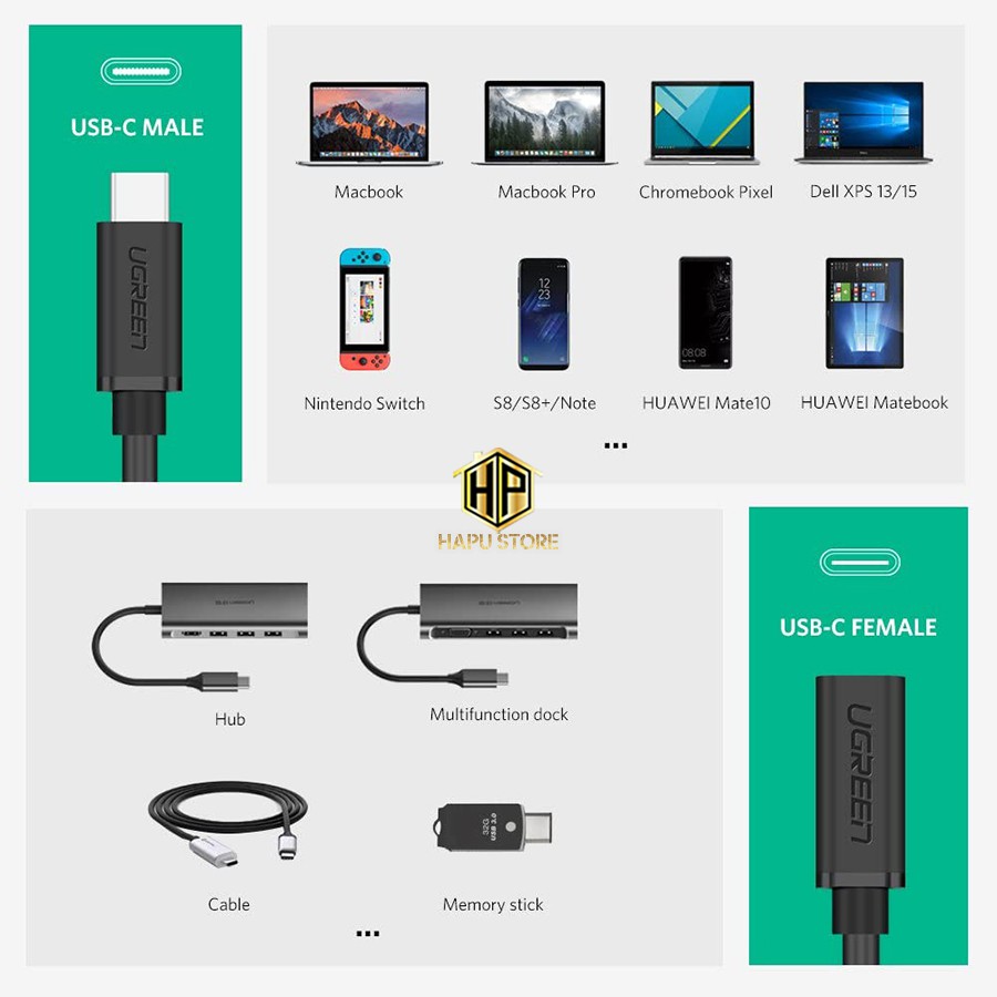  Cáp nối dài USB Type C Ugreen 40574 dài 0,5m chính hãng - Hapustore | BigBuy360 - bigbuy360.vn