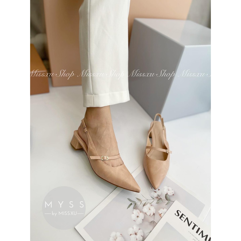 Giày nữ mũi nhọn da bóng trơn 3cm khóa cài sau gót thời trang MYSS - CG161