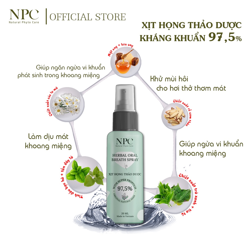 Xịt họng thơm miệng NPC chai 20ml giảm đau nhanh, ngừa viêm họng