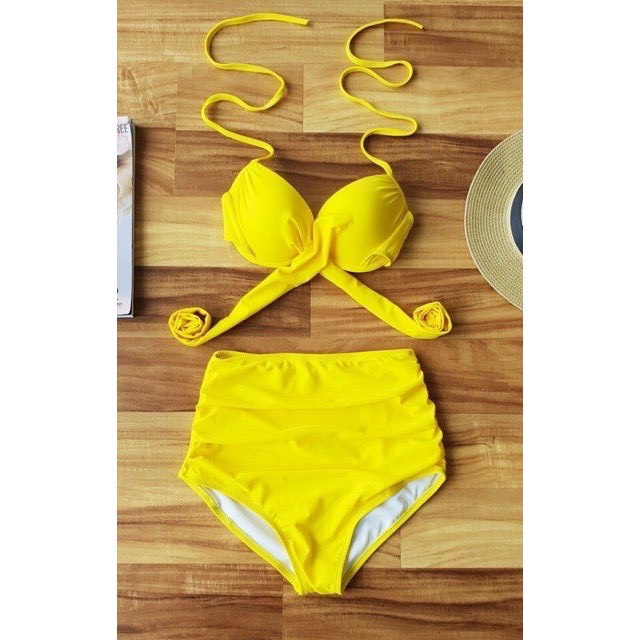 Bikini, Đồ Bơi Đi Biển Hai Mảnh Chéo Ngực Quần Cạp Cao Che Bụng Tinh Tế