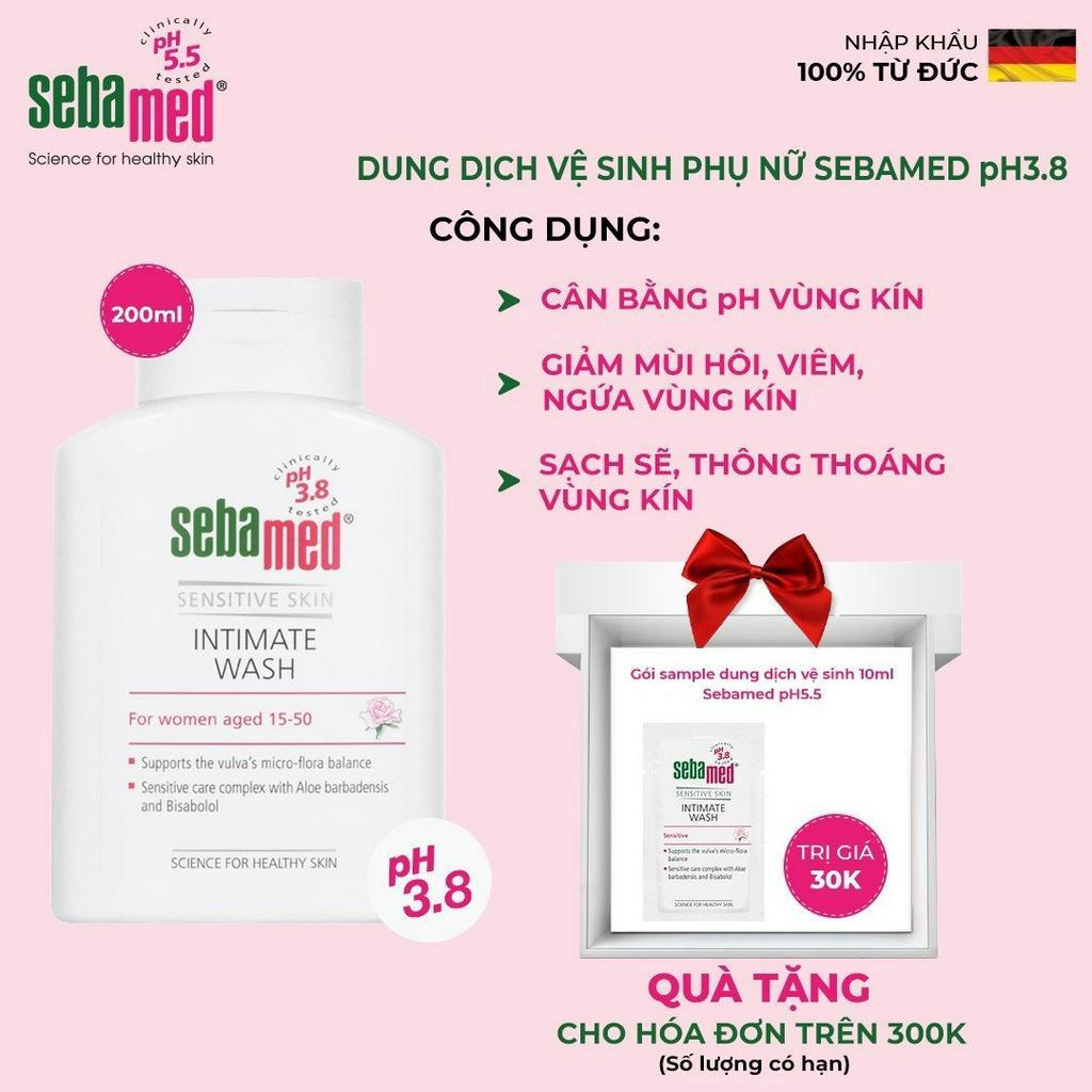 Combo 2 chai Dung dịch vệ sinh phụ nữ chuẩn cân bằng pH vùng kín Feminine Intimate Wash Sebamed pH3.8 200ml/chai