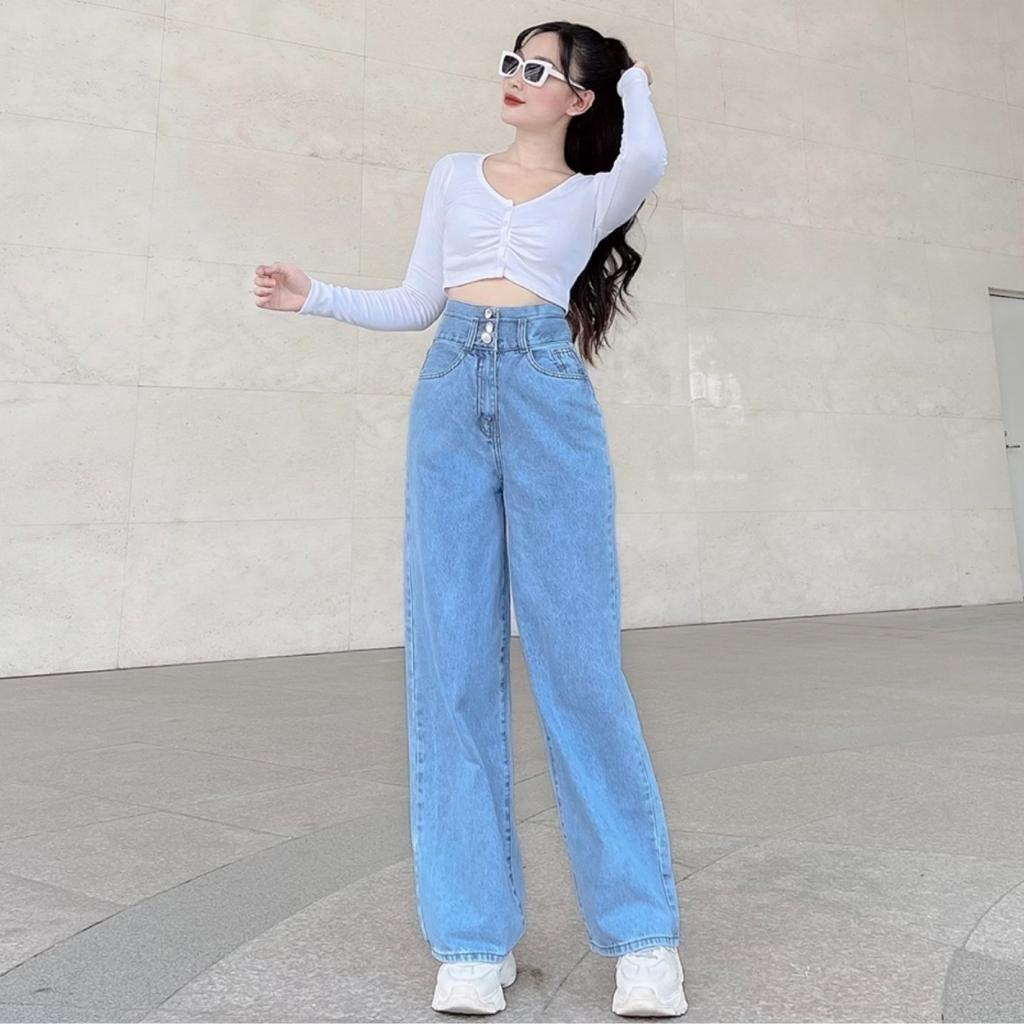 Quần jean nữ ống rộng lưng cao phong cách Ulzzang năng động, chất bò dày dặn thoải mái khi mặc MT5026-5029-