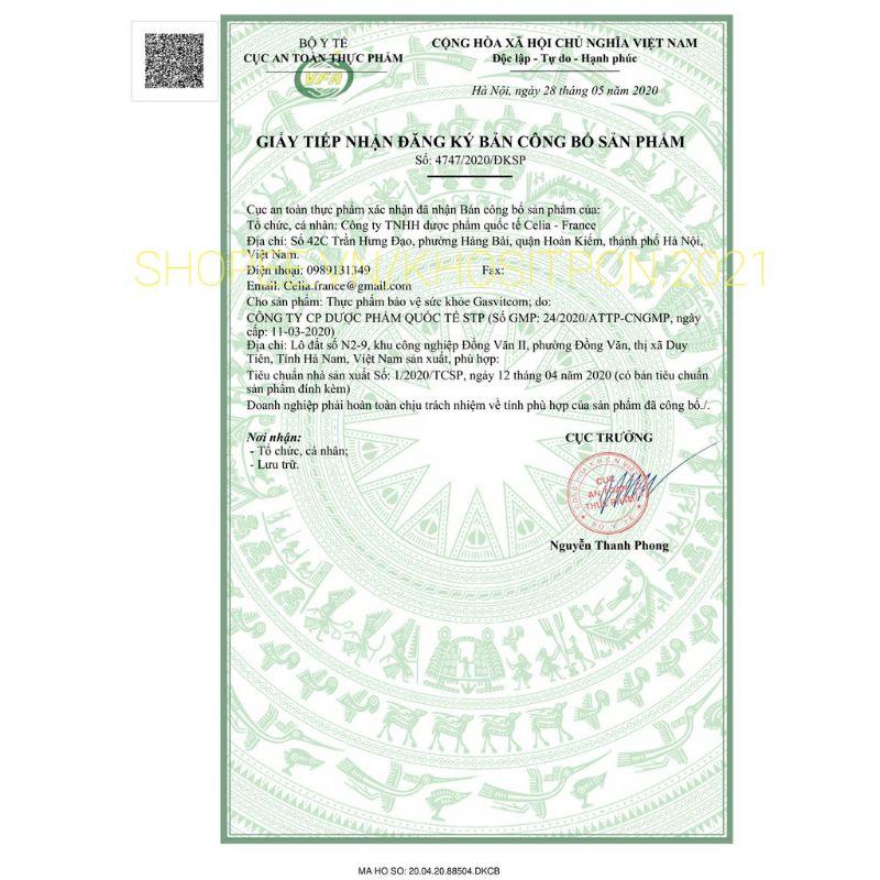 Gel dạ dày GASVITCOM  - giúp giảm đau dạ dày, viêm loét dạ dày tá tràng ,trào ngược dạ dày - Gavicom plus Hộp 24 gó
