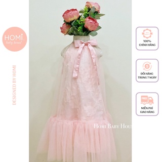 Đầm công chúa HOMI BABY HOUSE váy cho bé gái hồng hoa nơ cổ
