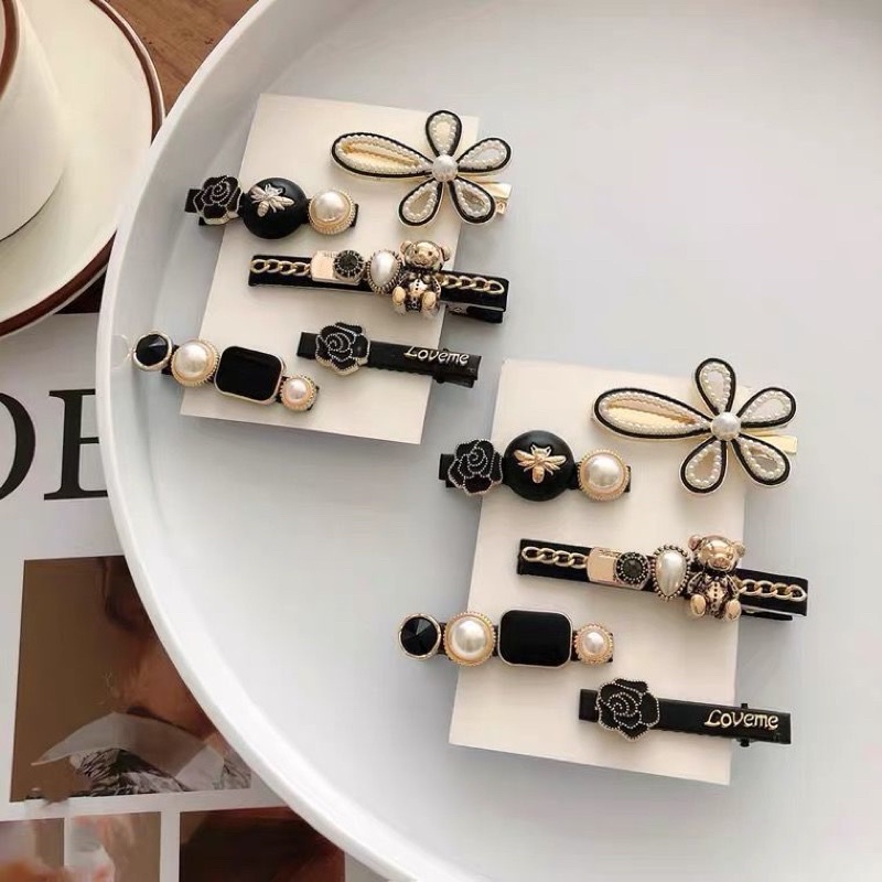 Kẹp tóc mái hình nơ, hình trái tim đính ngọc trai nhân tạo phong cách dễ thương Hàn Quốc cho nữ