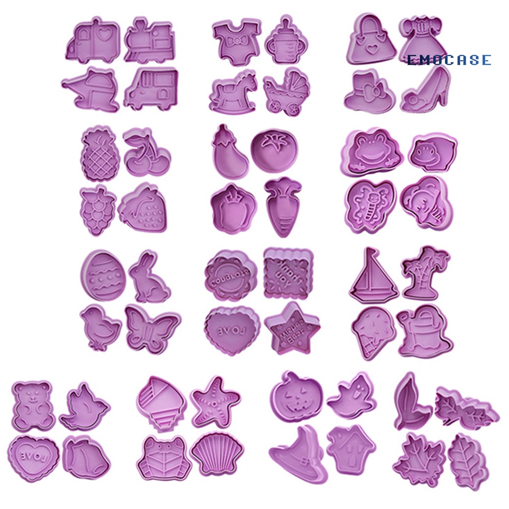 Set 4 Khuôn Nhấn Làm Bánh Quy Bằng Nhựa Không Dính Họa Tiết Hoạt Hình Cho Nhà Bếp